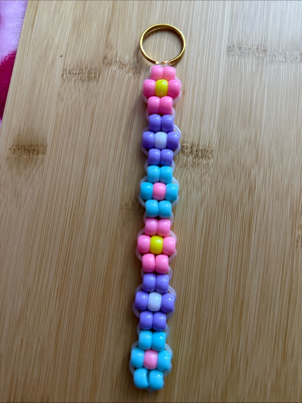 Colorful Beaded Flower Keychain for Kids - Pink, Purple, Blue